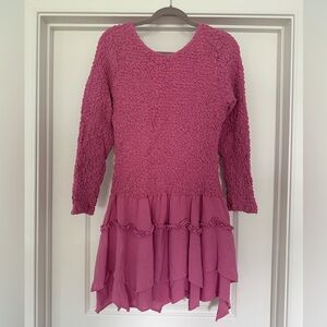 Free People Dress Women’s Large Pink Ribbed Open Back Long Sleeve NEW! No Tag